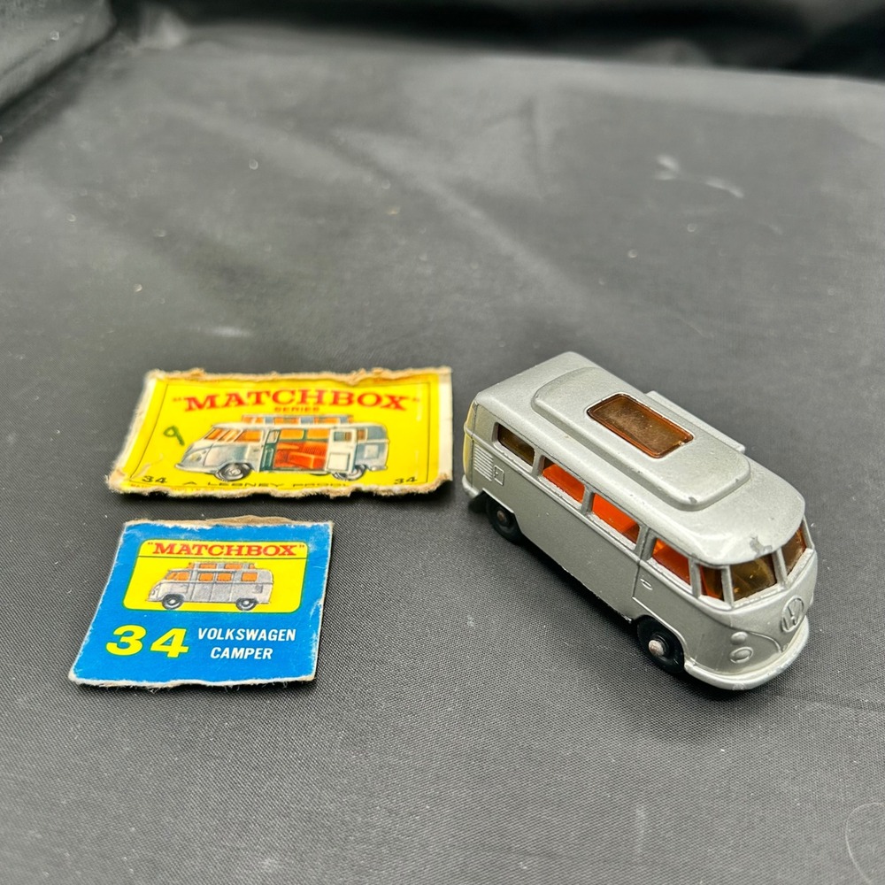 Vintage Matchbox Lesney No 34 Volkswagen Camper Silver VW Bus England Box Panels